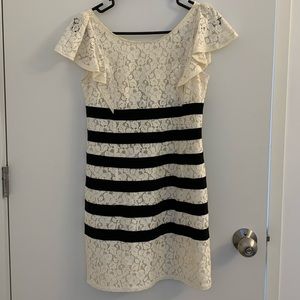 Lace cream and black stripe dress